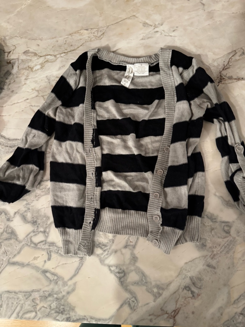 Striped Open-Front Women’s Sweater Cardigan - Black & Gray